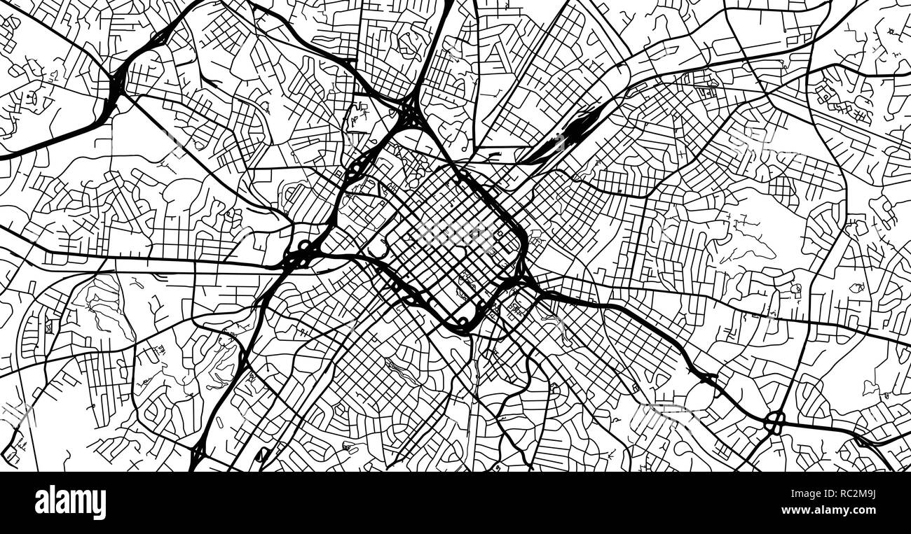Vettore urbano mappa della città di Charlotte, North Carolina, Stati Uniti d'America Illustrazione Vettoriale