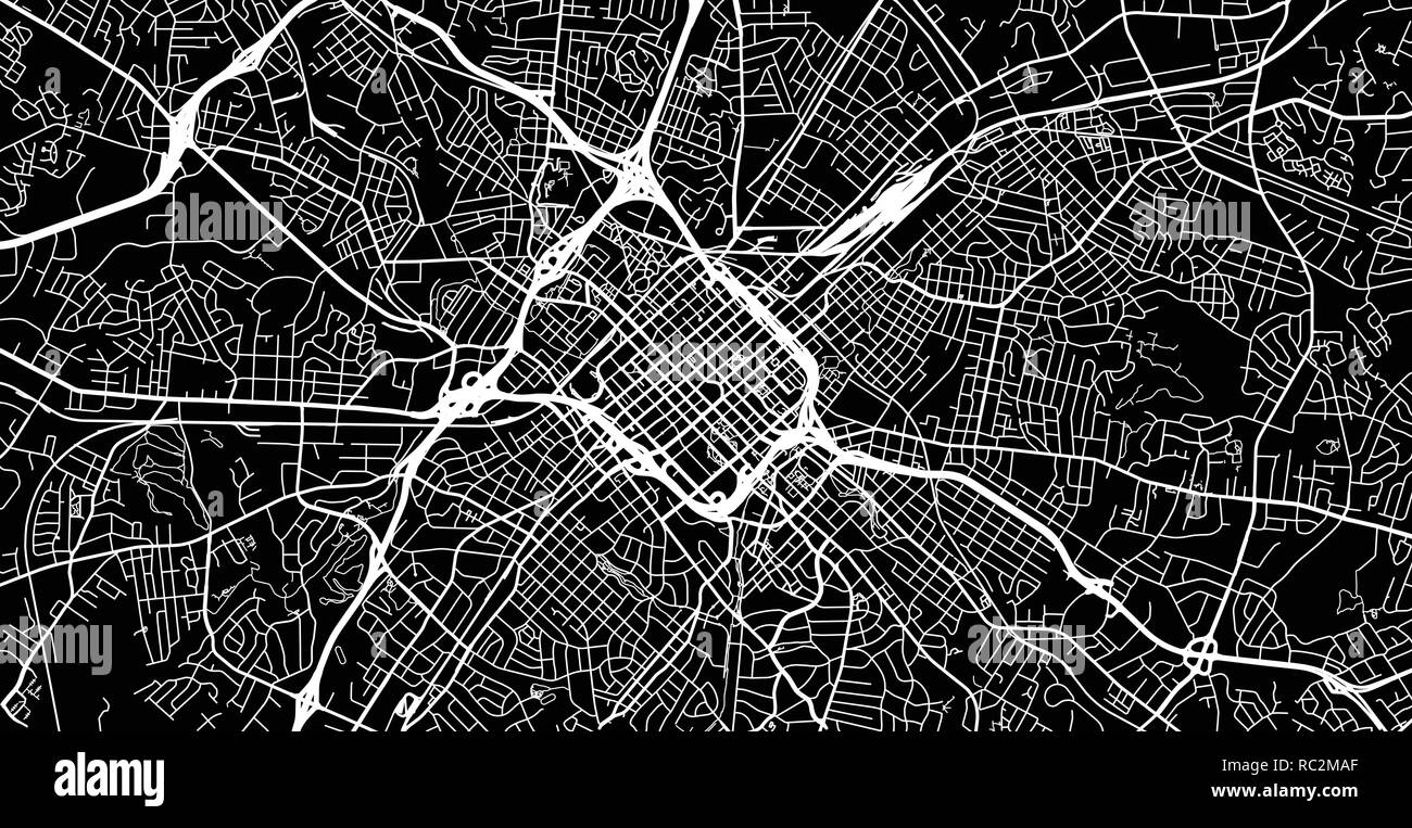 Vettore urbano mappa della città di Charlotte, North Carolina, Stati Uniti d'America Illustrazione Vettoriale