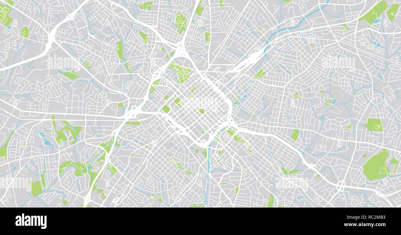 Vettore urbano mappa della città di Charlotte, North Carolina, Stati Uniti d'America Illustrazione Vettoriale