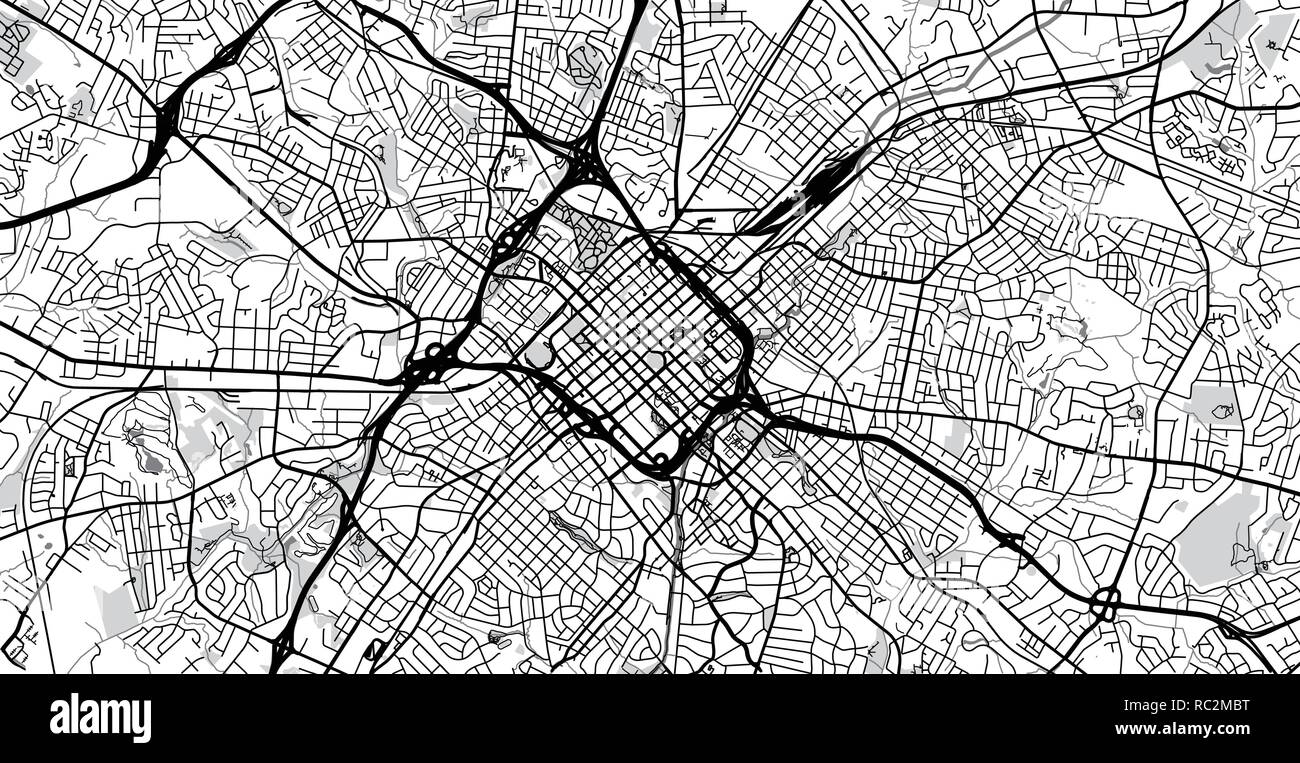 Vettore urbano mappa della città di Charlotte, North Carolina, Stati Uniti d'America Illustrazione Vettoriale