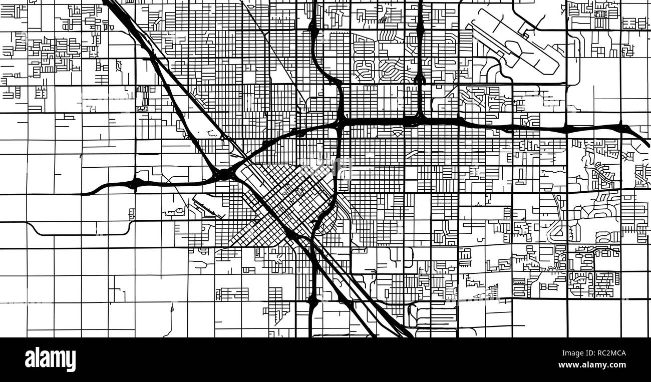 Vettore urbano mappa della città di Fresno, California, Stati Uniti d'America Illustrazione Vettoriale