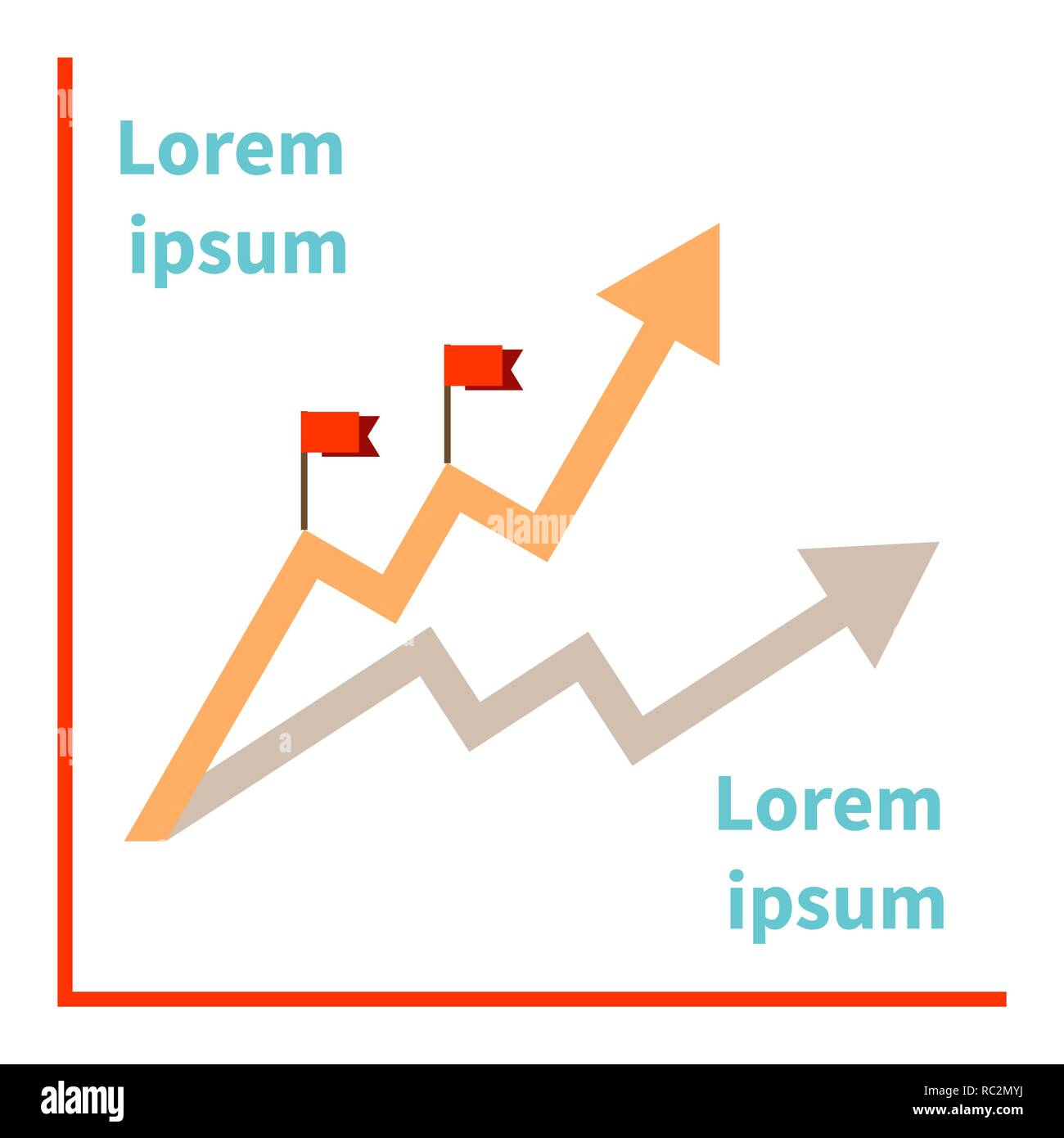 Due fronti di linee di tendenza. Vettore illustrazione piana del trend di crescita. Concetto alla moda di successo per gli affari e finanza. Lo stile lineare segno per presentat Illustrazione Vettoriale