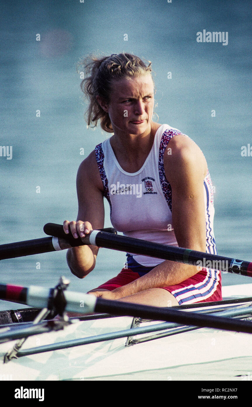 Barcellona, Spagna. GBR W2X. Bow, Annabel EYRES, 1992 Olimpico di canottaggio regata sul lago di Banyoles, Catalonia [Credito Pietro Spurrier/ Intersport immagini] Foto Stock