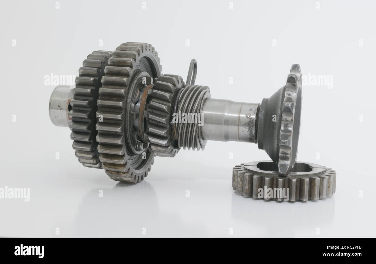 cambio su mandrino vecchia moto zundapp con sfondo bianco Foto Stock