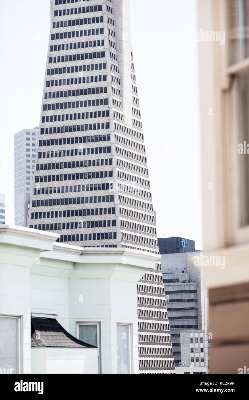 Vista astratta della piramide TransAmerica building, San Francisco, California, Stati Uniti Foto Stock