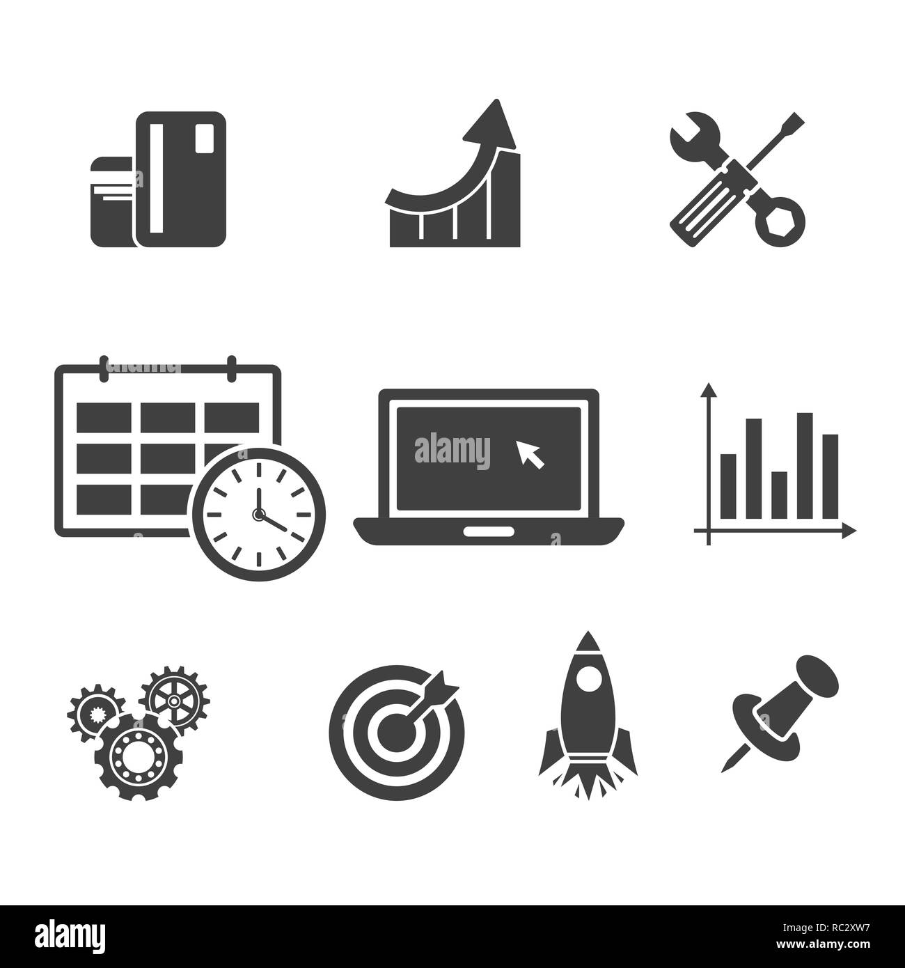 La rucola, scheda, riparazione, computer, target razzo icona infografico. Illustrazione Vettoriale