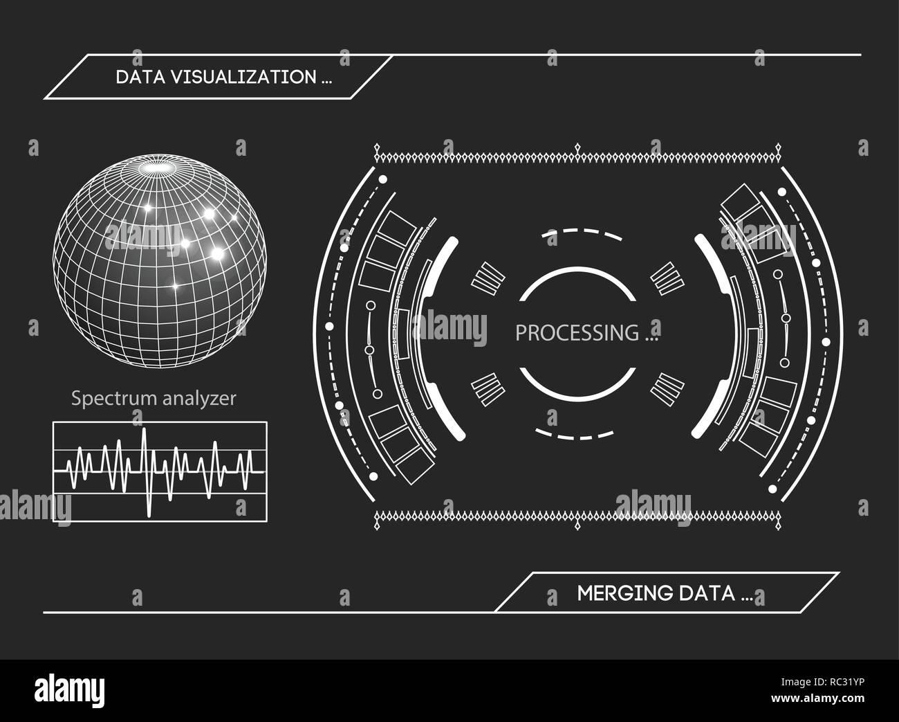 Militari radar di blu. Schermo con target. Futuristico interfaccia HUD. Stock illustrazione vettoriale. Illustrazione Vettoriale