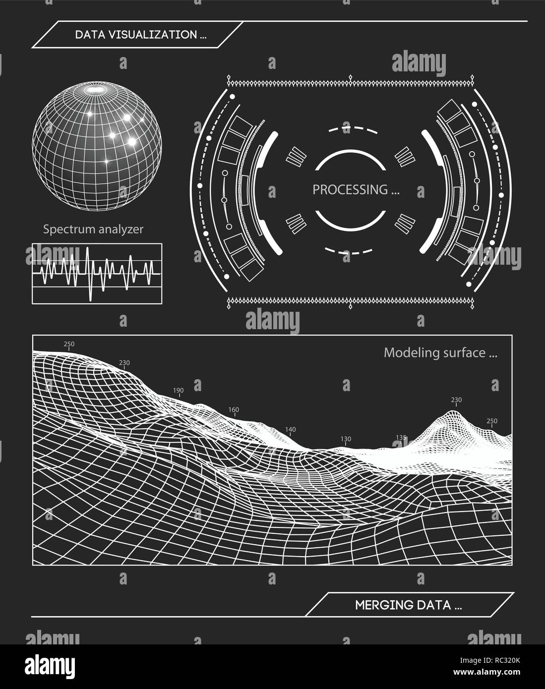 Militari radar di blu. Schermo con target. Futuristico interfaccia HUD. Stock illustrazione vettoriale. Illustrazione Vettoriale