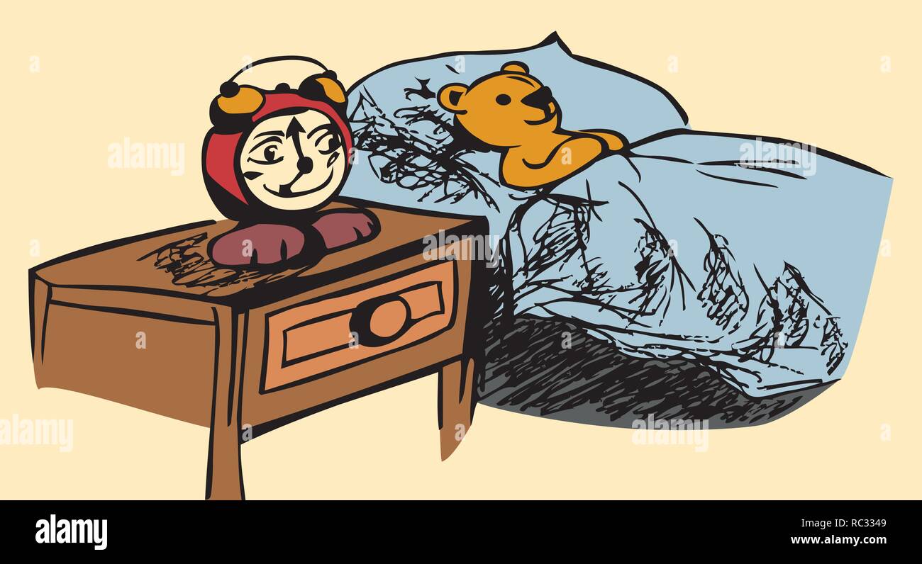 Schizzo colorati di un orso di peluche che giace a letto da jziprian Illustrazione Vettoriale