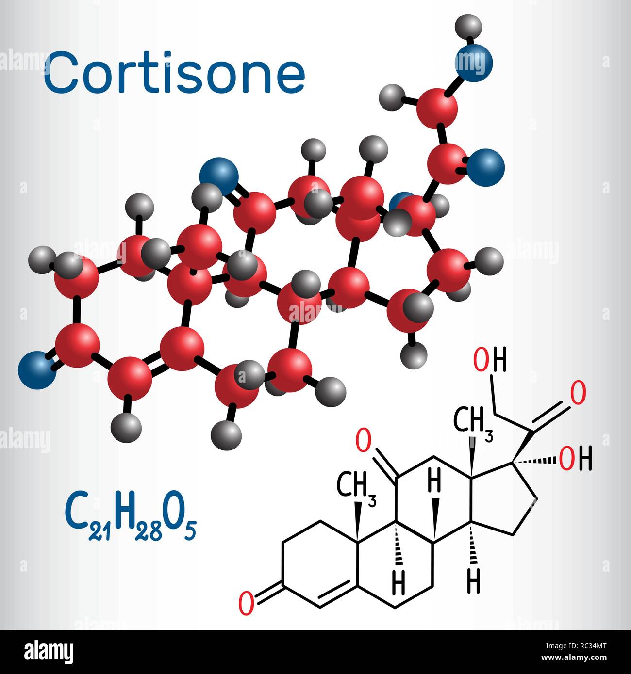 Cortisone (ormone steroideo) - La formula chimica di struttura e la molecola modello. Illustrazione Vettoriale Illustrazione Vettoriale