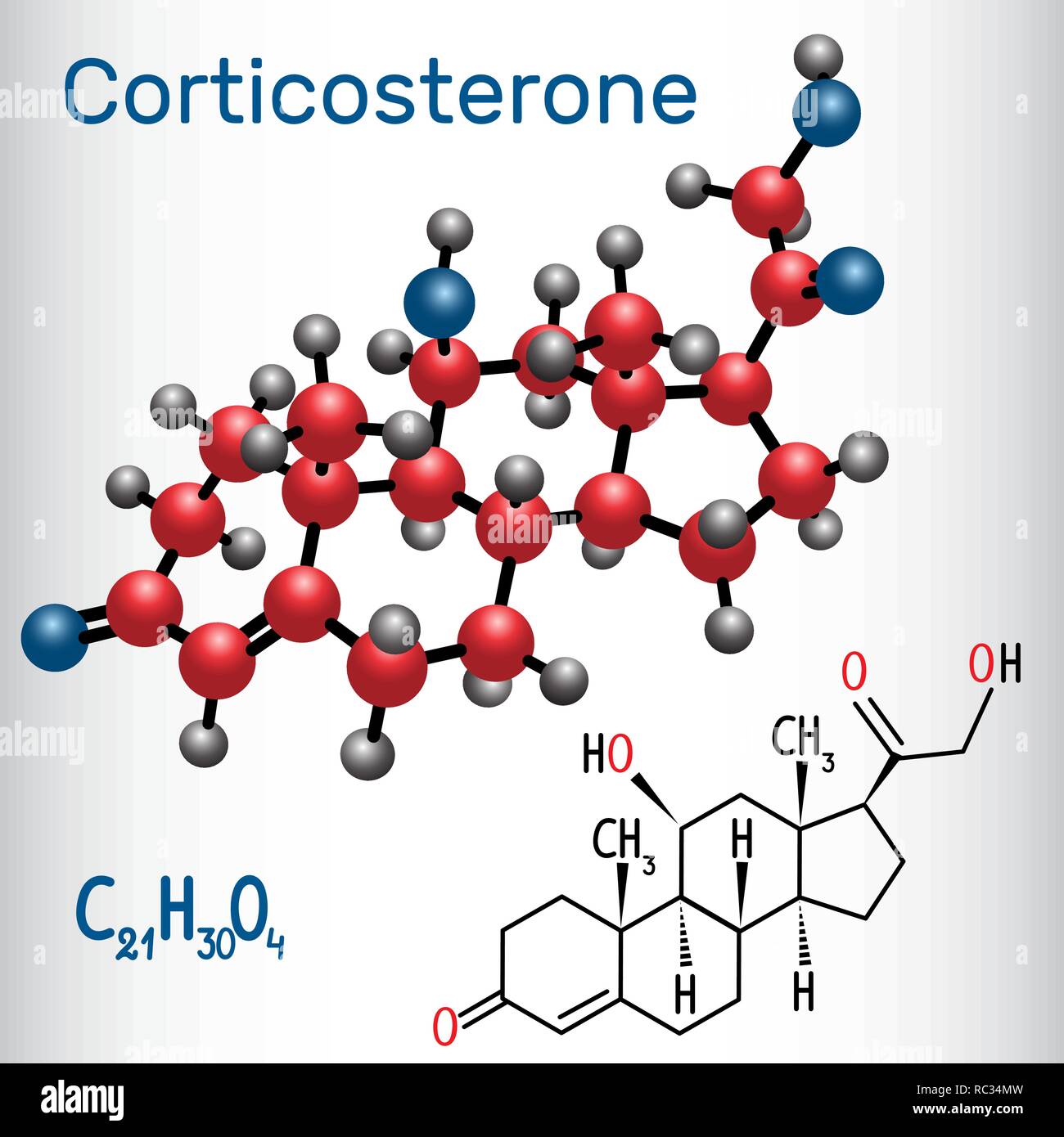 Corticosterone (ormone steroideo) - La formula chimica di struttura e la molecola modello. Illustrazione Vettoriale Illustrazione Vettoriale