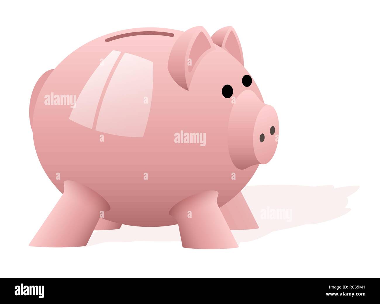 Un maiale rosa salvadanaio su uno sfondo bianco. Accumulo di denaro. Investimenti finanziari. Notizie su banking. Illustrazione Vettoriale