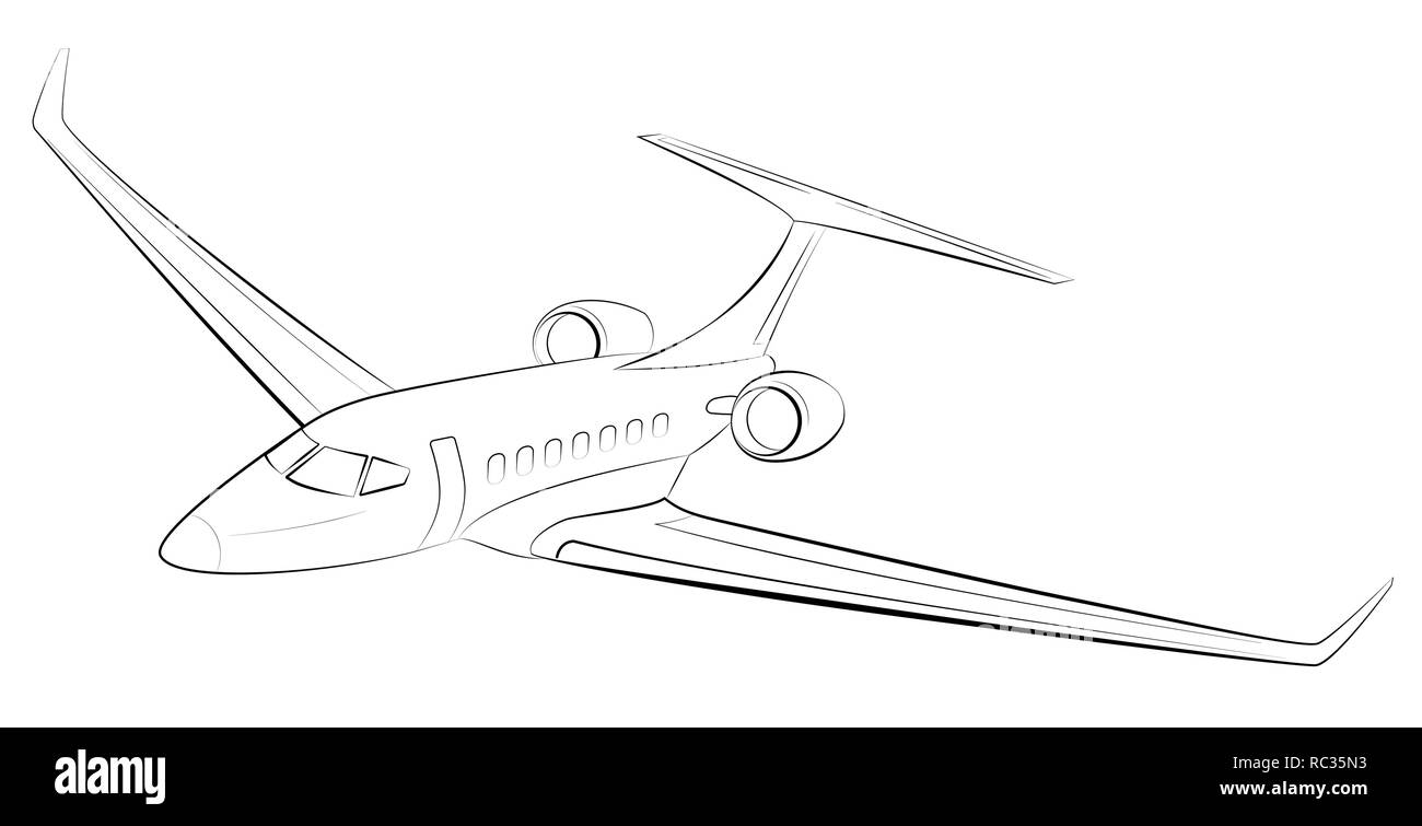 Prestigiosi e costosi business moderno aereo. Privati di viaggiatori aerei jet. Illustrazione Vettoriale