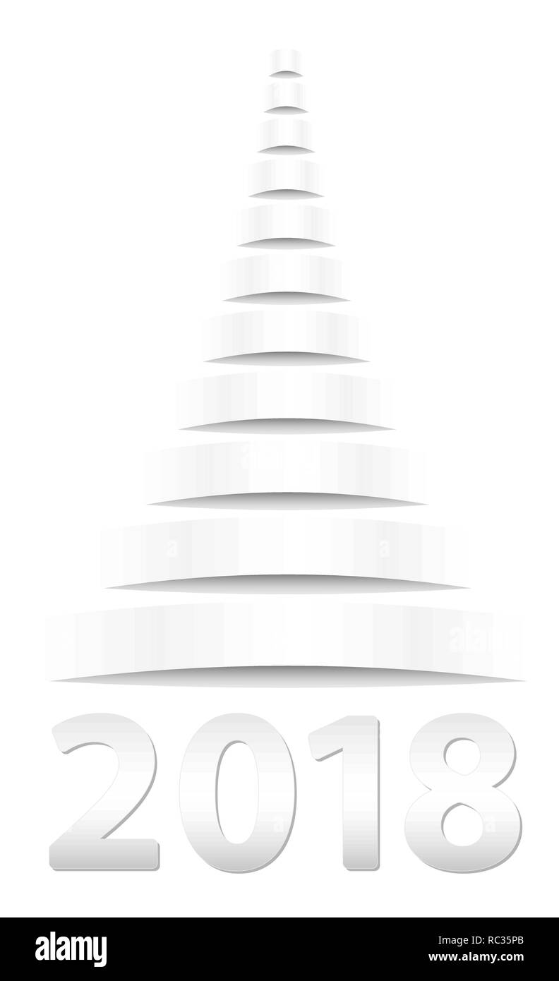 Albero di natale di carta. Colore bianco della carta e le ombre di grigio. Illustrazione Vettoriale