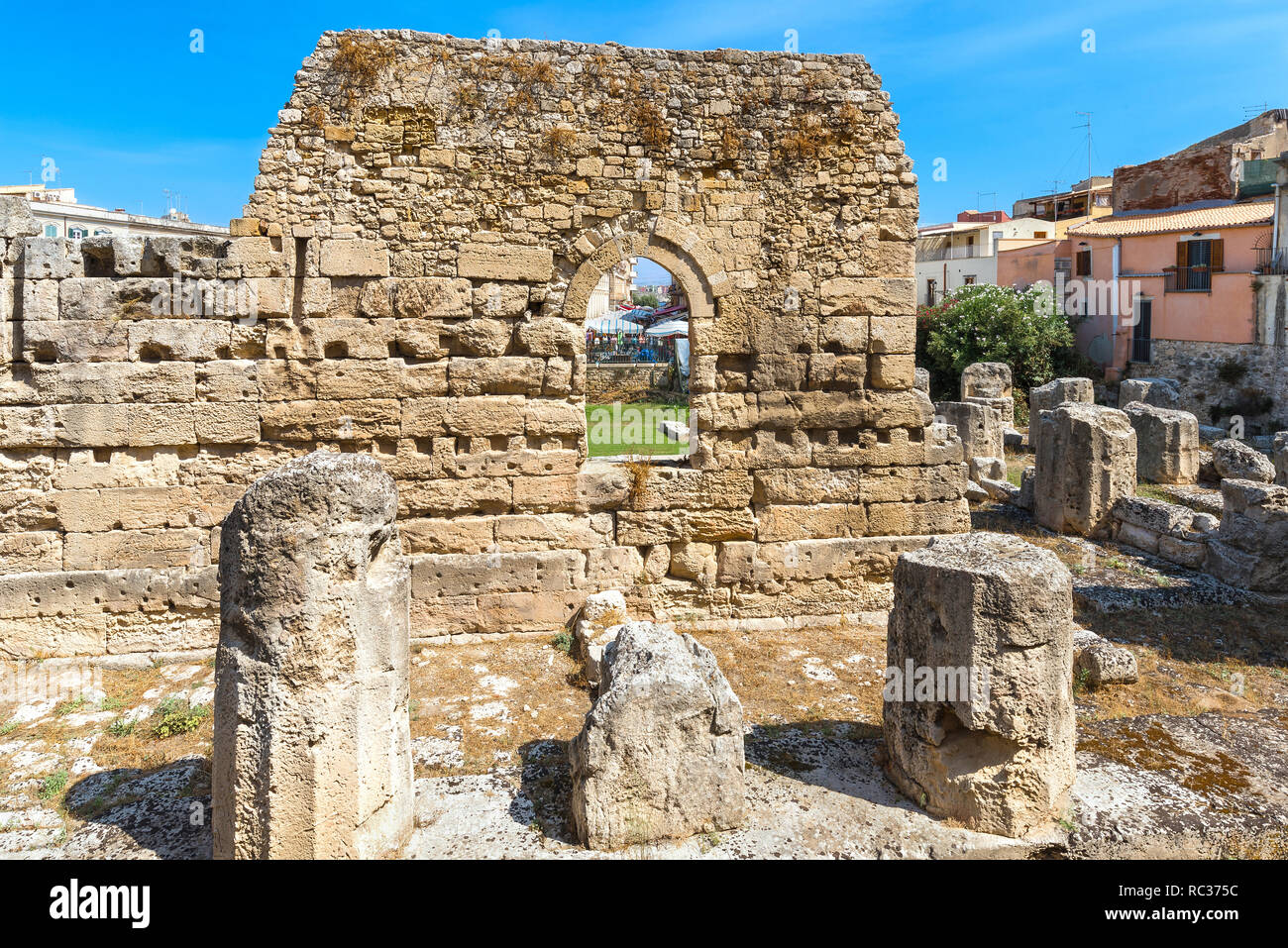 Le rovine del tempio di Apollo a Siracusa Sicilia Foto Stock