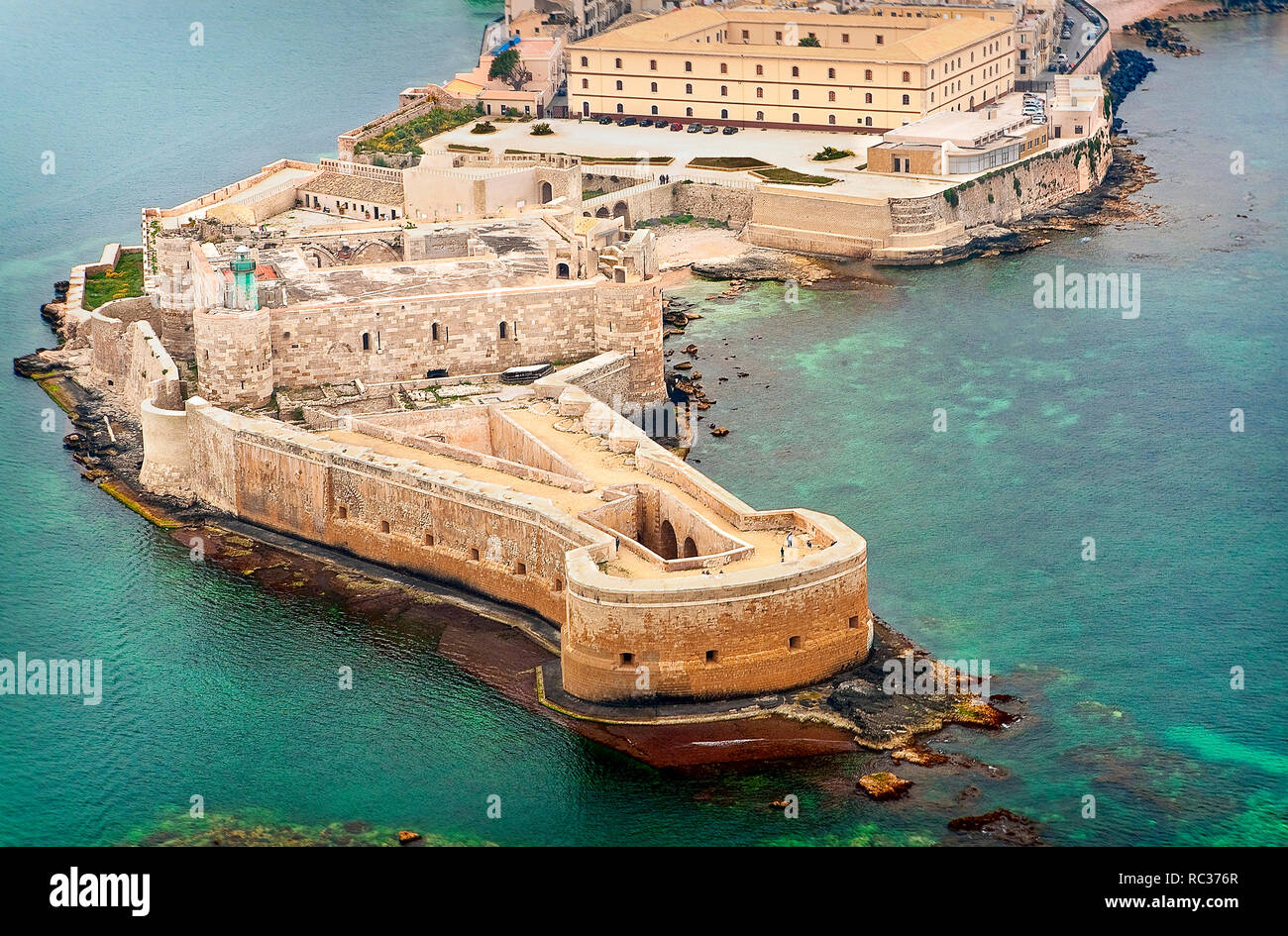 Vista aerea di Maniace fortezza in Ortigia, Siracusa Sicilia Foto Stock