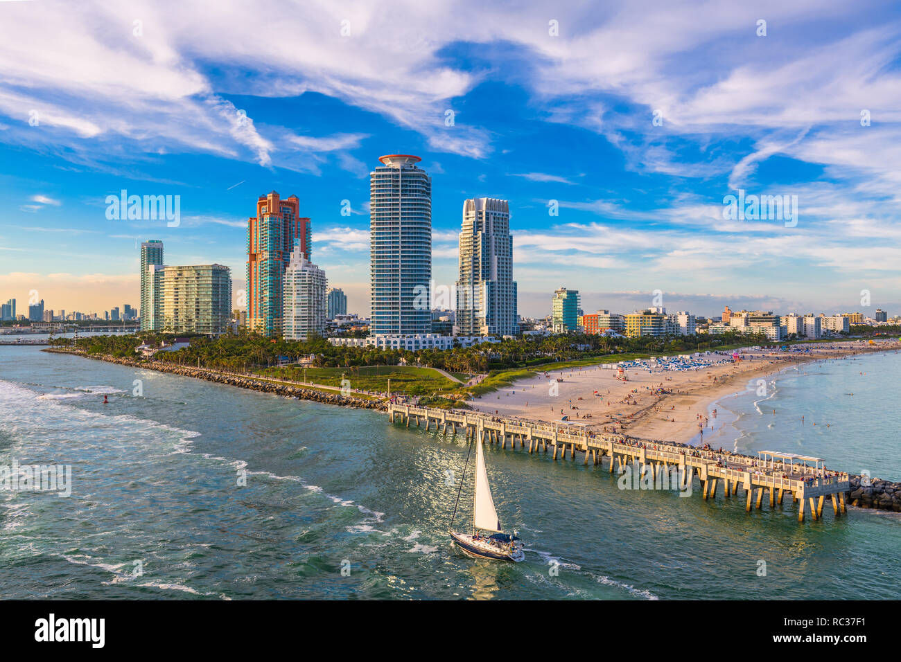 South Beach, Miami, Florida, Stati Uniti d'America su South Pointe Park. Foto Stock