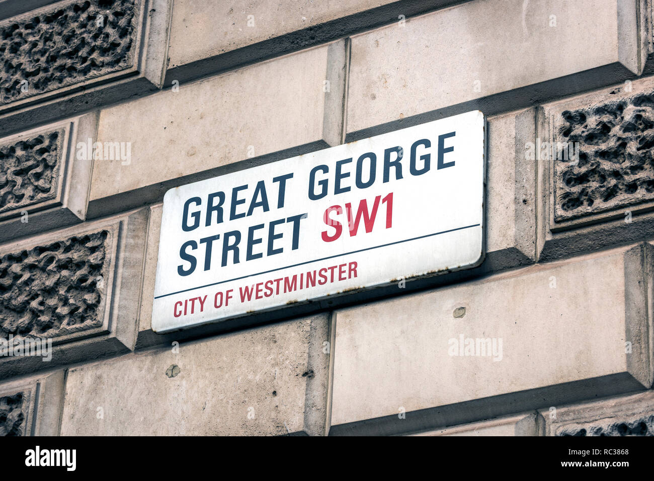 Great George Street,SW1,strada segno,Londra,l'Inghilterra,uk Foto Stock