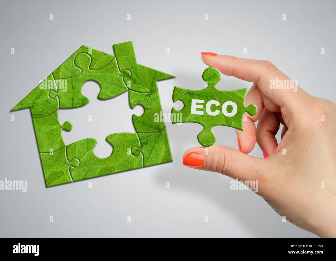 Eco Friendly concetto casa fatta in casa da verde puzzle Foto Stock