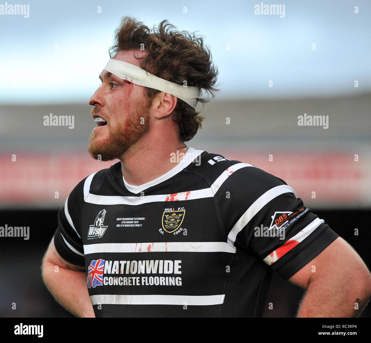 Wakefield, Regno Unito. Il 13 gennaio 2019. Razzo Mobile Stadium, Wakefield, Inghilterra; Rugby League Danny Kirmond e Danny Washbrook Testamonial, Wakefield Trinity vs Hull FC; Scott Taylor di Hull FC. Credito: Dean Williams/Alamy Live News Foto Stock