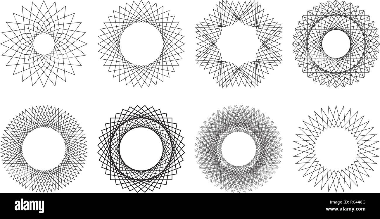 8 mandala stile set vettoriale fatta con la ripetizione di forme geometriche. Illustrazione Vettoriale