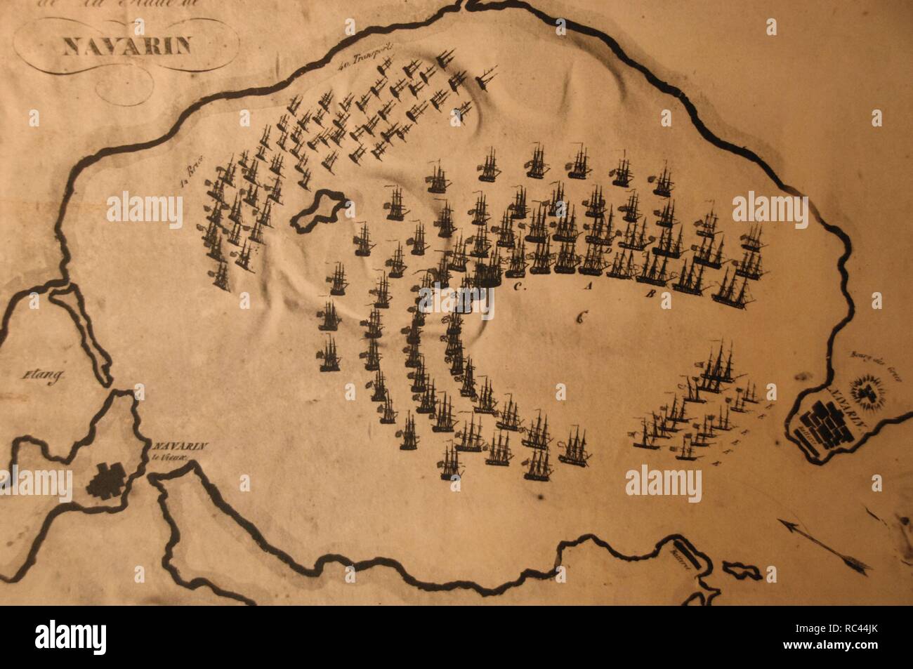 La guerra greca di indipendenza (1821-1830) la battaglia navale di Navarino (20 ottobre 1827) nella baia di Navarino (ora Pilos), nel Peloponneso. Un combinato di Francia, Russia e Gran Bretagna forza navale ha vinto la flotta Turkish-Egyptian di Sultan Ibrahim. Foto Stock