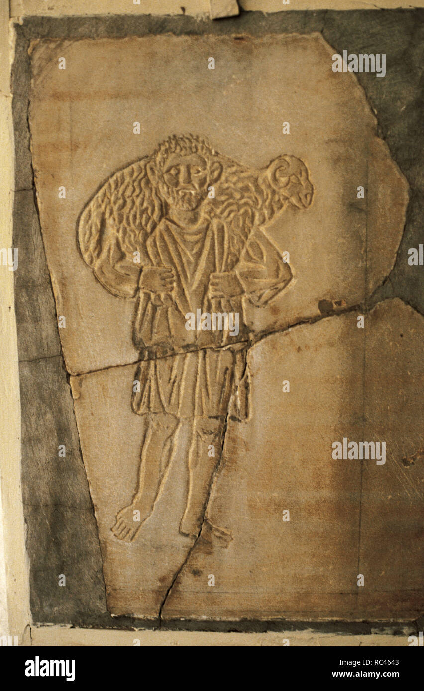 ARTE paleocristiano. TUNEZ. " EL BUEN PASTOR". Allentare. S. IV. Museo Nacional del Bardo. Túnez. Foto Stock