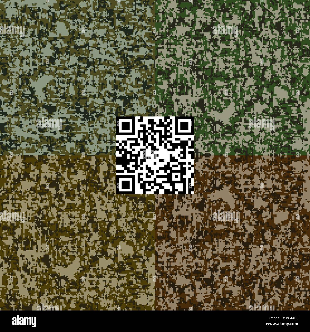 Digital camouflage quattro modelli di seamless set. Bosco classici colori cachi disturbato texture militare. Ripetere moderno ed elegante tessuto backg Illustrazione Vettoriale