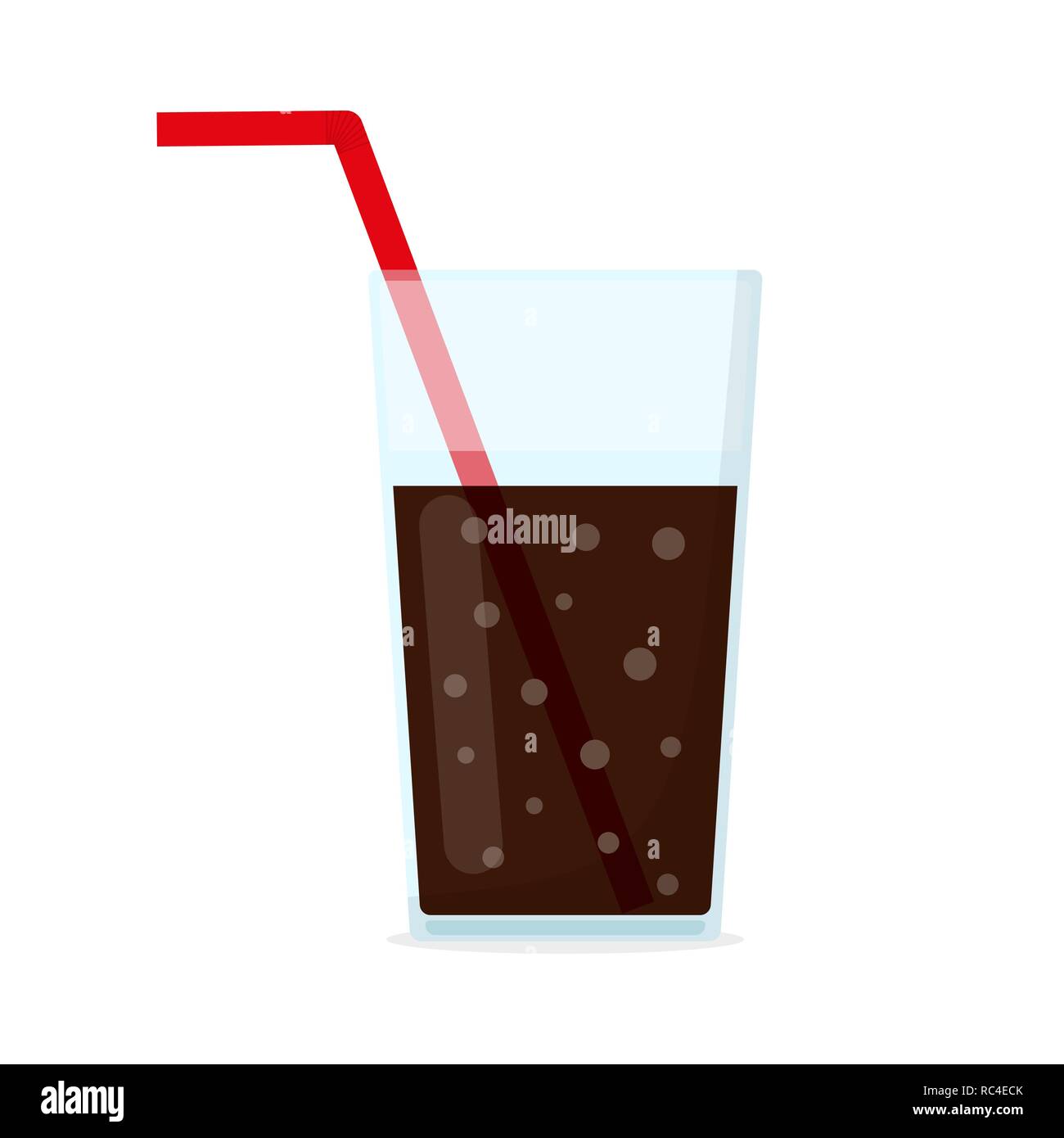 Bicchiere di vetro con una bevanda fredda. Illustrazione Vettoriale. Bevanda popolare con cannucce in design piatto Illustrazione Vettoriale