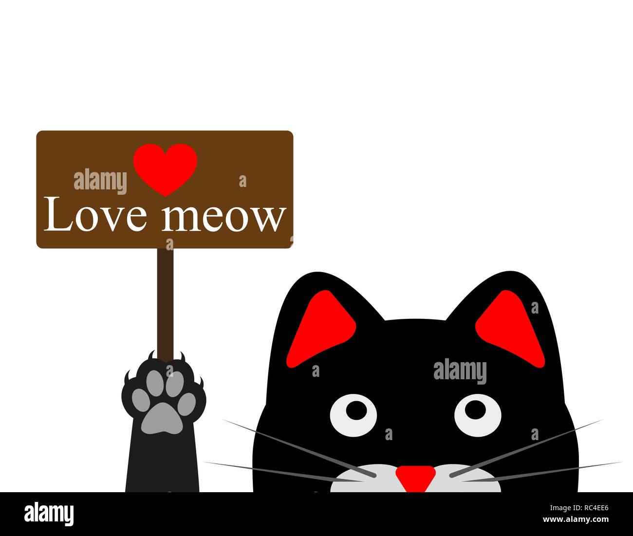 Nero gatto divertente con bordo. Illustrazione Vettoriale. Cartolina con gatto nero Illustrazione Vettoriale