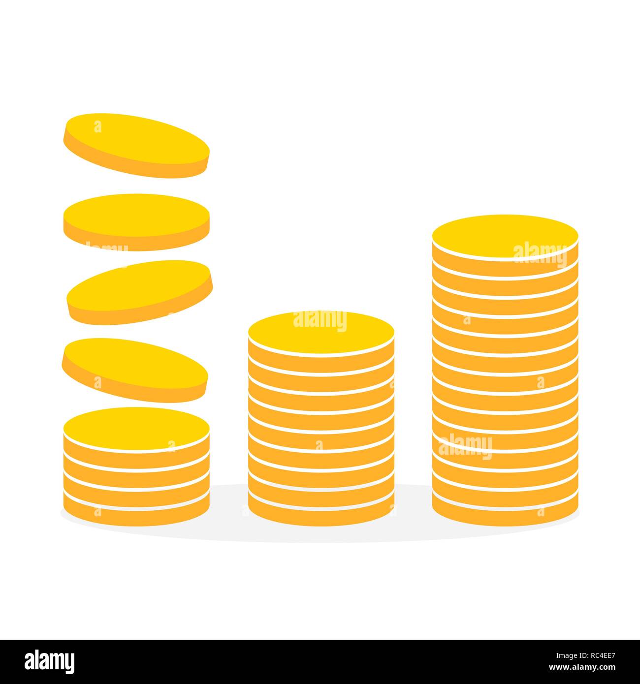 Pila di monete d'oro in stile appartamento. Illustrazione Vettoriale. Heap o pila di denaro isolato Illustrazione Vettoriale