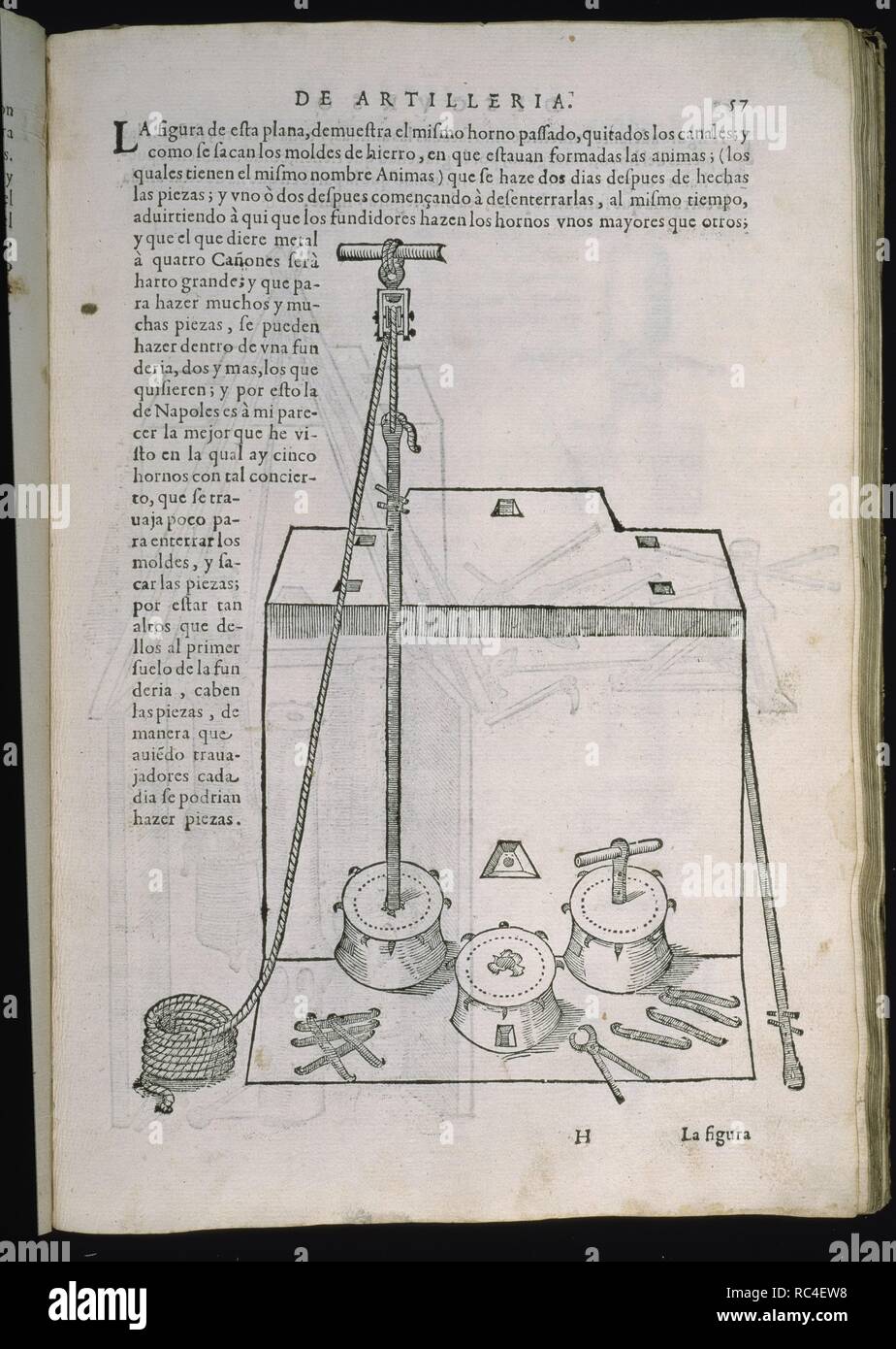 'DE ARTILLERIA' - DIBUJO DE HORNO DE FUNDICION PARA MOLDES Piezas y. Posizione: Congreso de los Diputados-biblioteca. MADRID. Spagna. Foto Stock