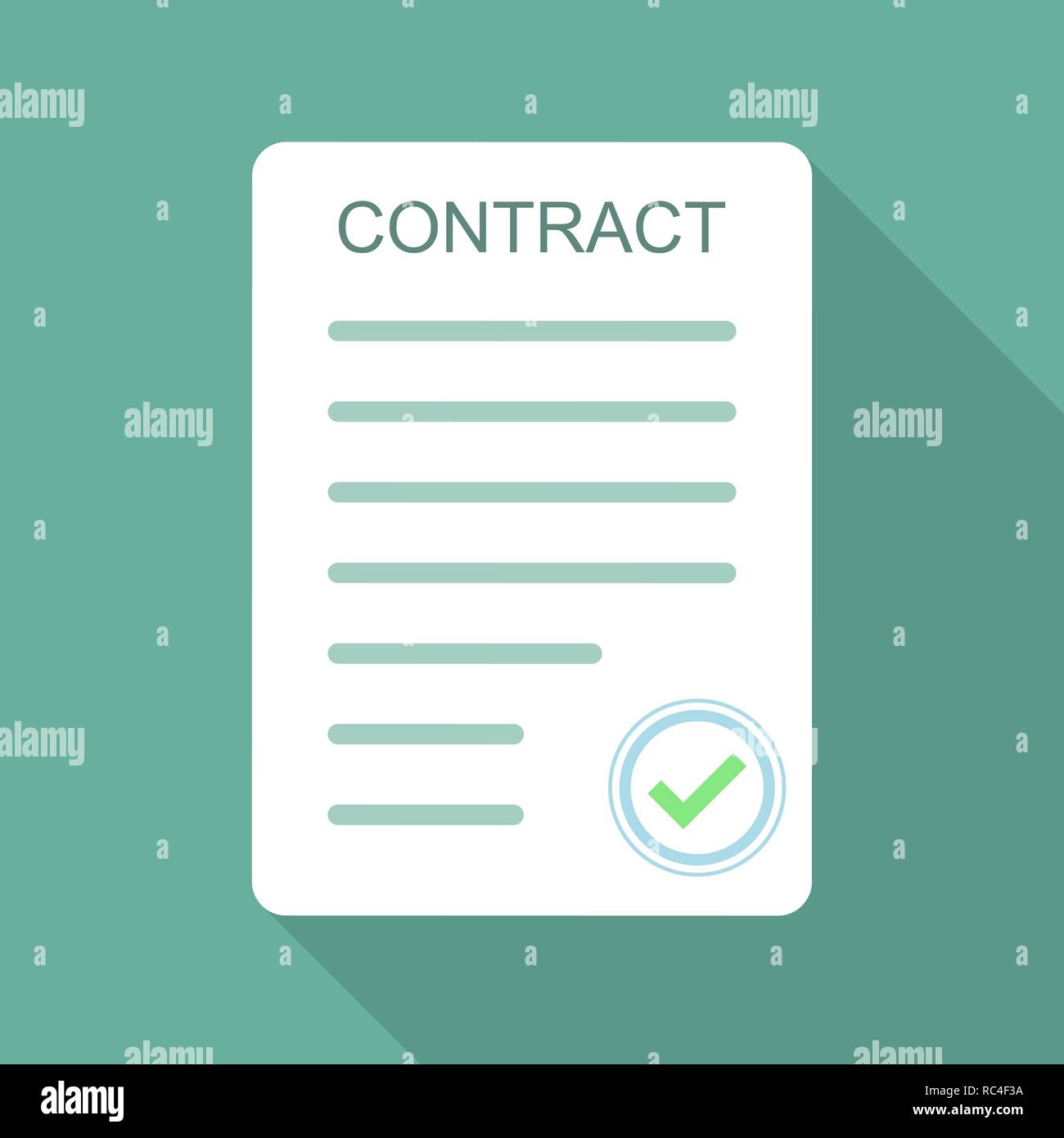 Icona del contratto in design piatto. Illustrazione Vettoriale. Contratto di Business simbolo con lunga ombra Illustrazione Vettoriale
