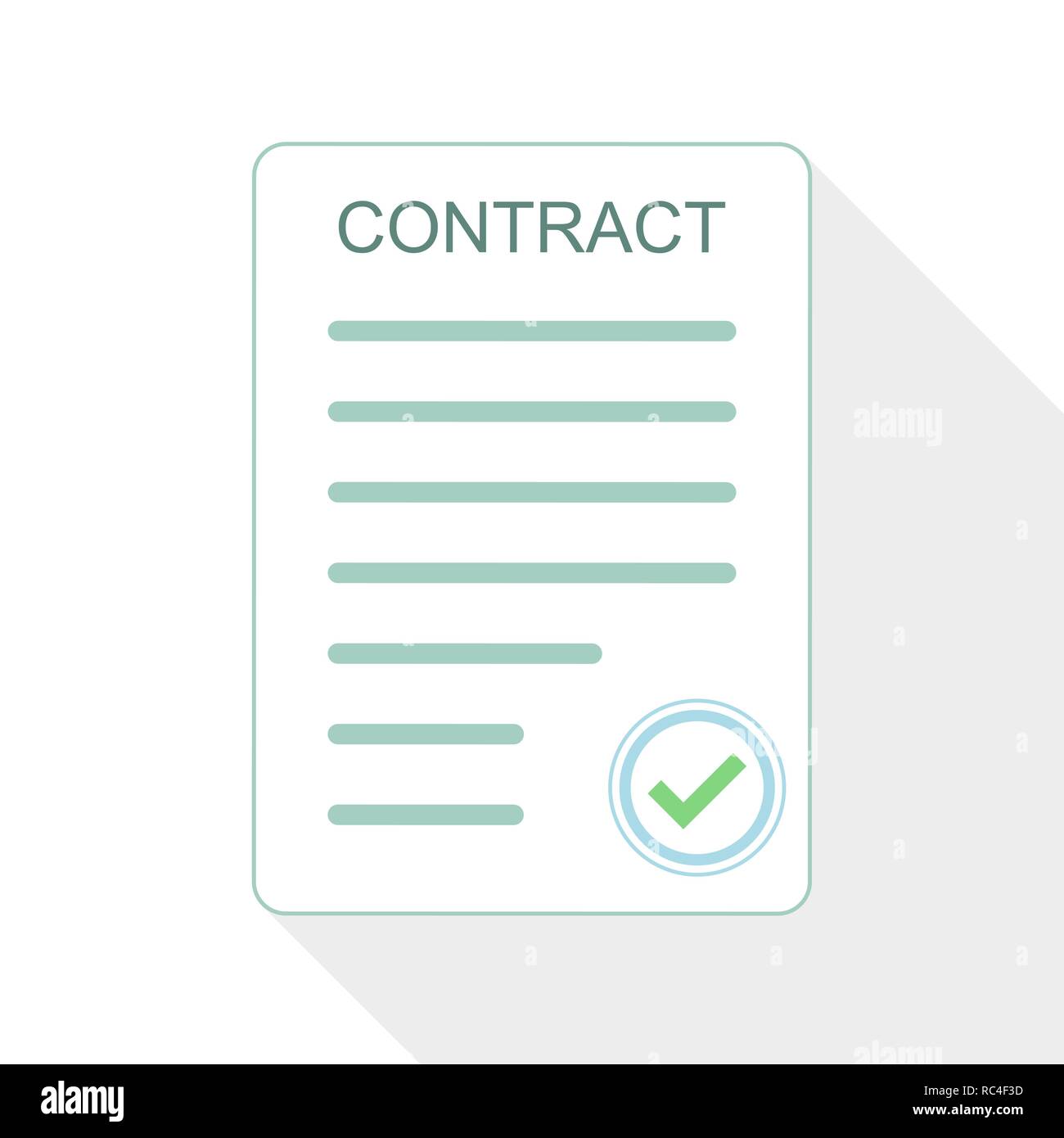 Icona del contratto in design piatto. Illustrazione Vettoriale. Contratto di Business simbolo, isolato con lunga ombra Illustrazione Vettoriale