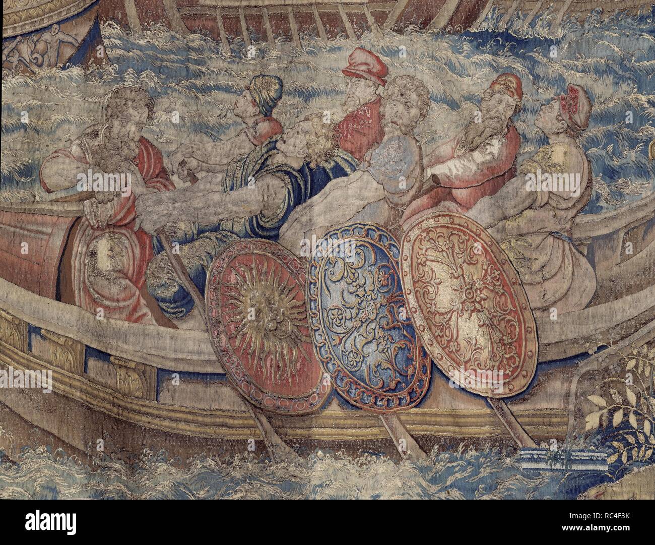 ENEAS CAMINO DE ITALIA - DETALLE DE LA NAVATA CON ENEAS - HISTORIA DE DIDO Y ENEAS - siglo XVII - TAPIZ DE BRUSELAS - SERIE 116. Autore: RONDE CORNELIS DE. Posizione: Congreso de los Diputados-TAPICES. MADRID. Spagna. Foto Stock