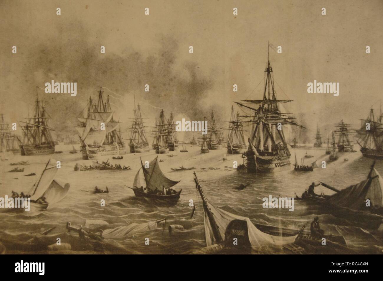 La guerra greca di indipendenza (1821-1830) la battaglia navale di Navarino (20 ottobre 1827) nella baia di Navarino (ora Pilos), nel Peloponneso. Un combinato di Francia, Russia e Gran Bretagna forza navale ha vinto la flotta Turkish-Egyptian di Sultan Ibrahim. Foto Stock