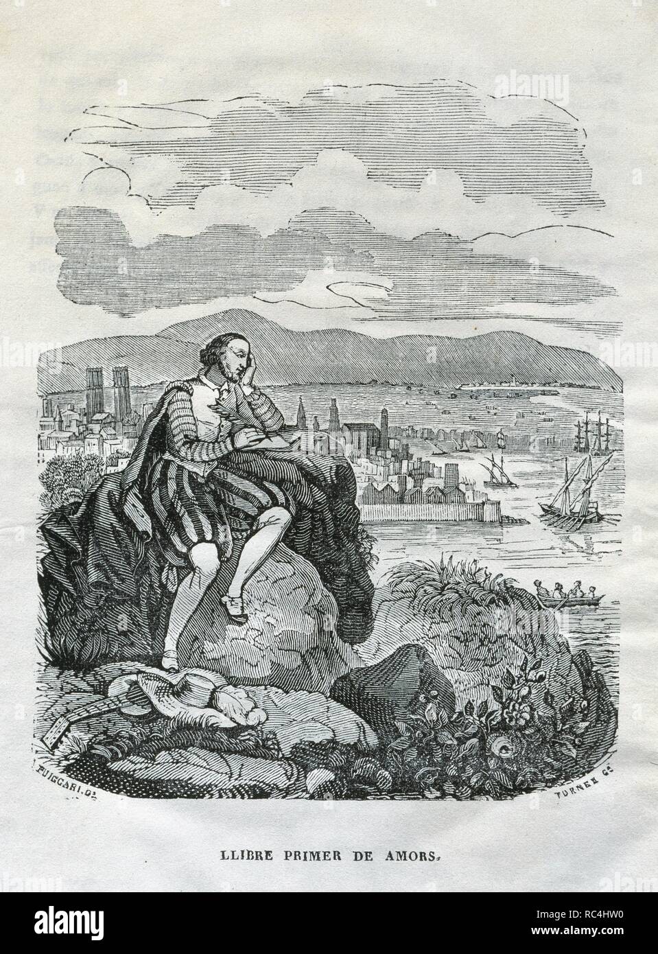 Pere Serafi (1510-1567). Il catalano pittore e poeta. Opere poetiche. Barcellona, edito da incisore Giuseppe Torner, 1840. Incisione. Foto Stock