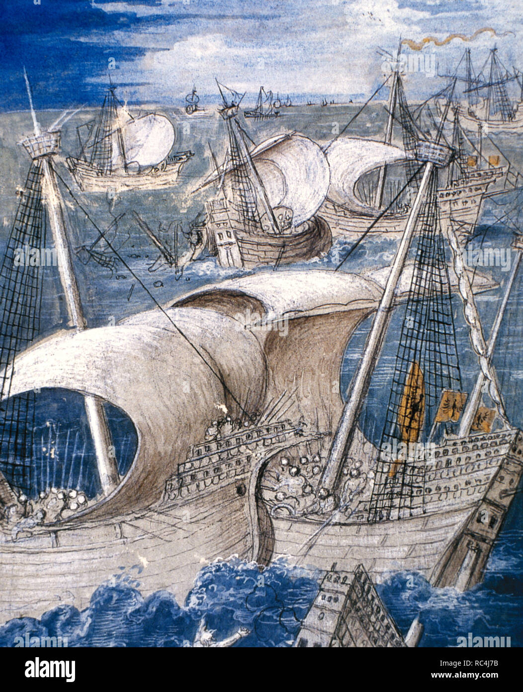 La storia della Gallia. Battaglia navale tra le flotte di Cesare e La Gala. Miniatura.XVI secolo. Chateau de Chantilly. La Francia. Foto Stock