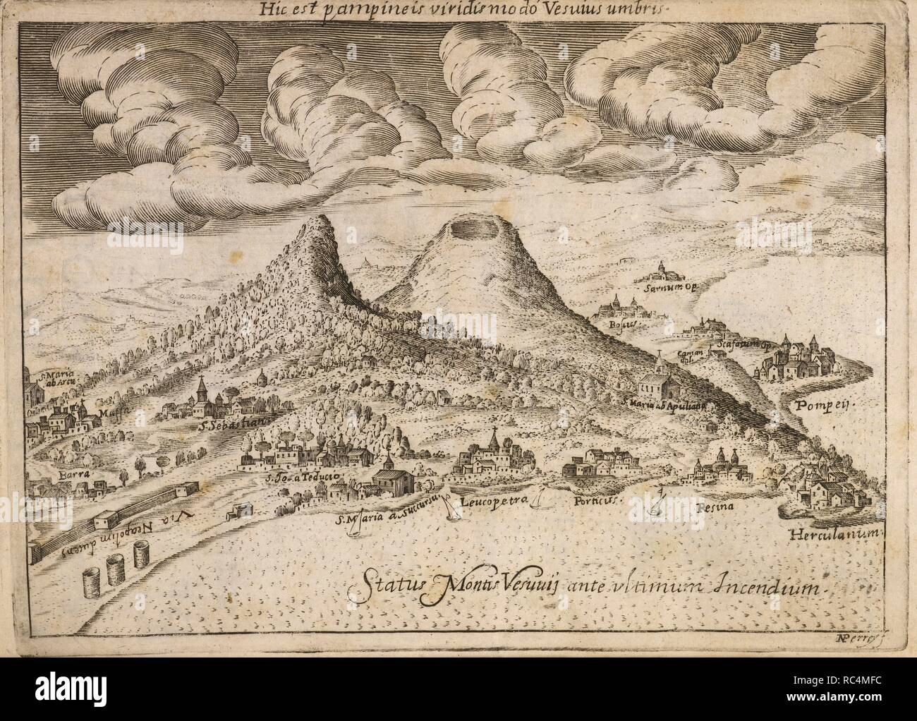 Un live e vulcano dormiente. La terra e le città intorno al Monte Vesuvio. . J. B. Masculi de Incendio Vesuvii ... Neapoli (Napoli), 1633. Fonte: 664.b.21.(2). Lingue: Latina. Autore: Masculus, Joannes Baptista. Foto Stock