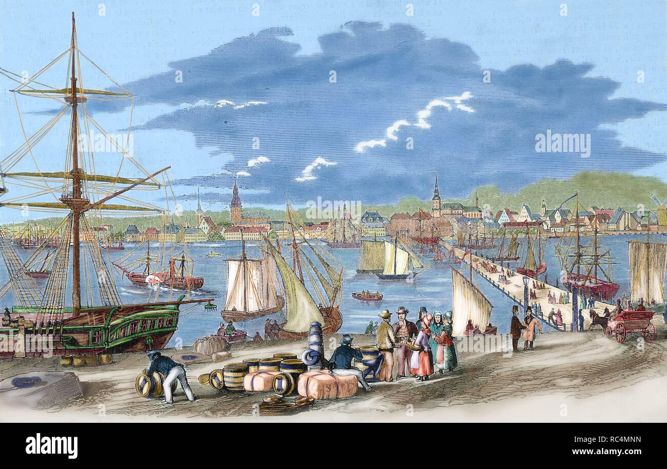 La Russia. Riga. Xix secolo. Porto. Incisione di 'l'Univers Illustre", 1861. Colorati. Foto Stock