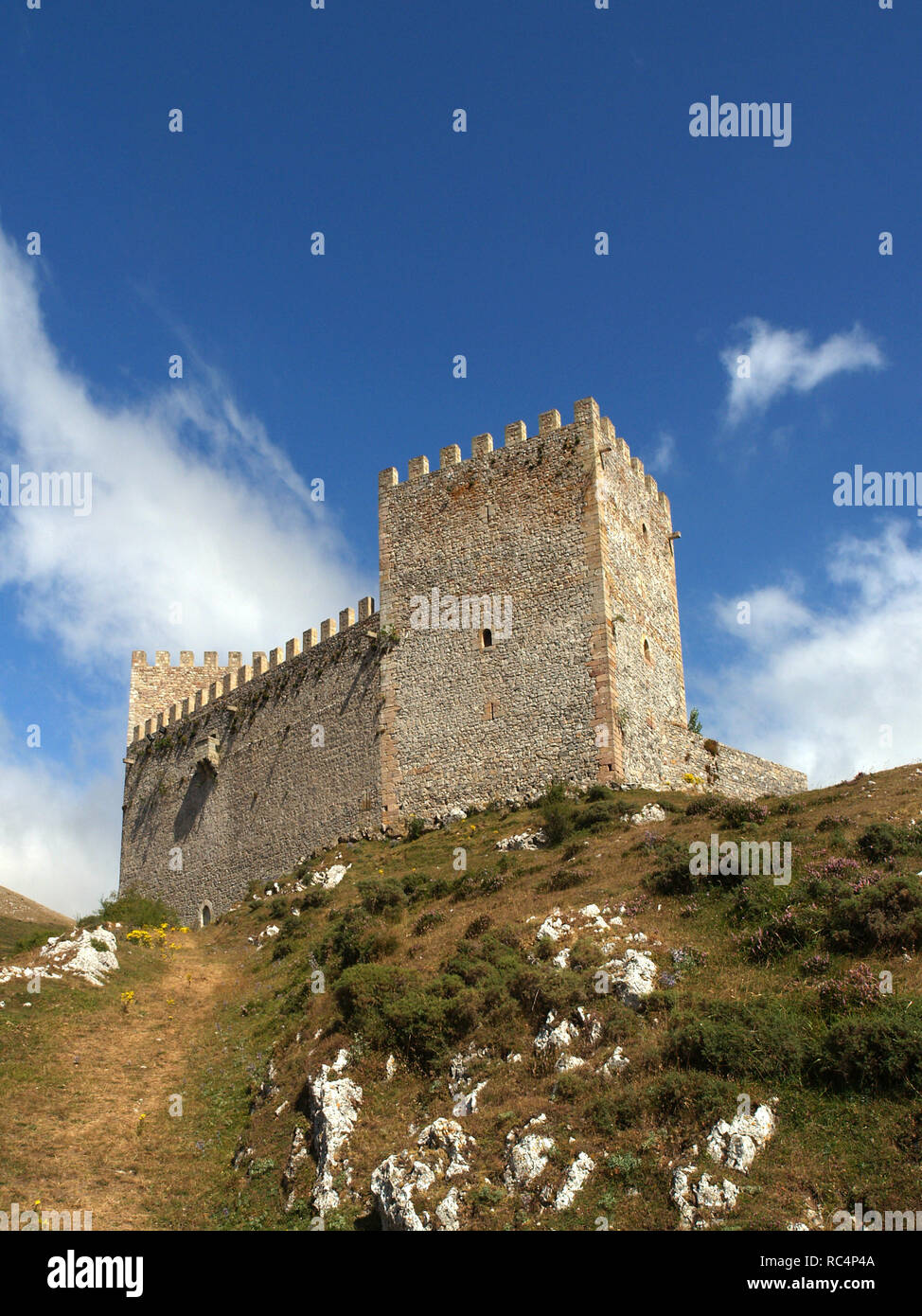 CANTABRIA. Vista del Castillo de Argüeso, situado cerca de la localidad homónima. Se construyó entre los siglos XII y XIV. España. Foto Stock