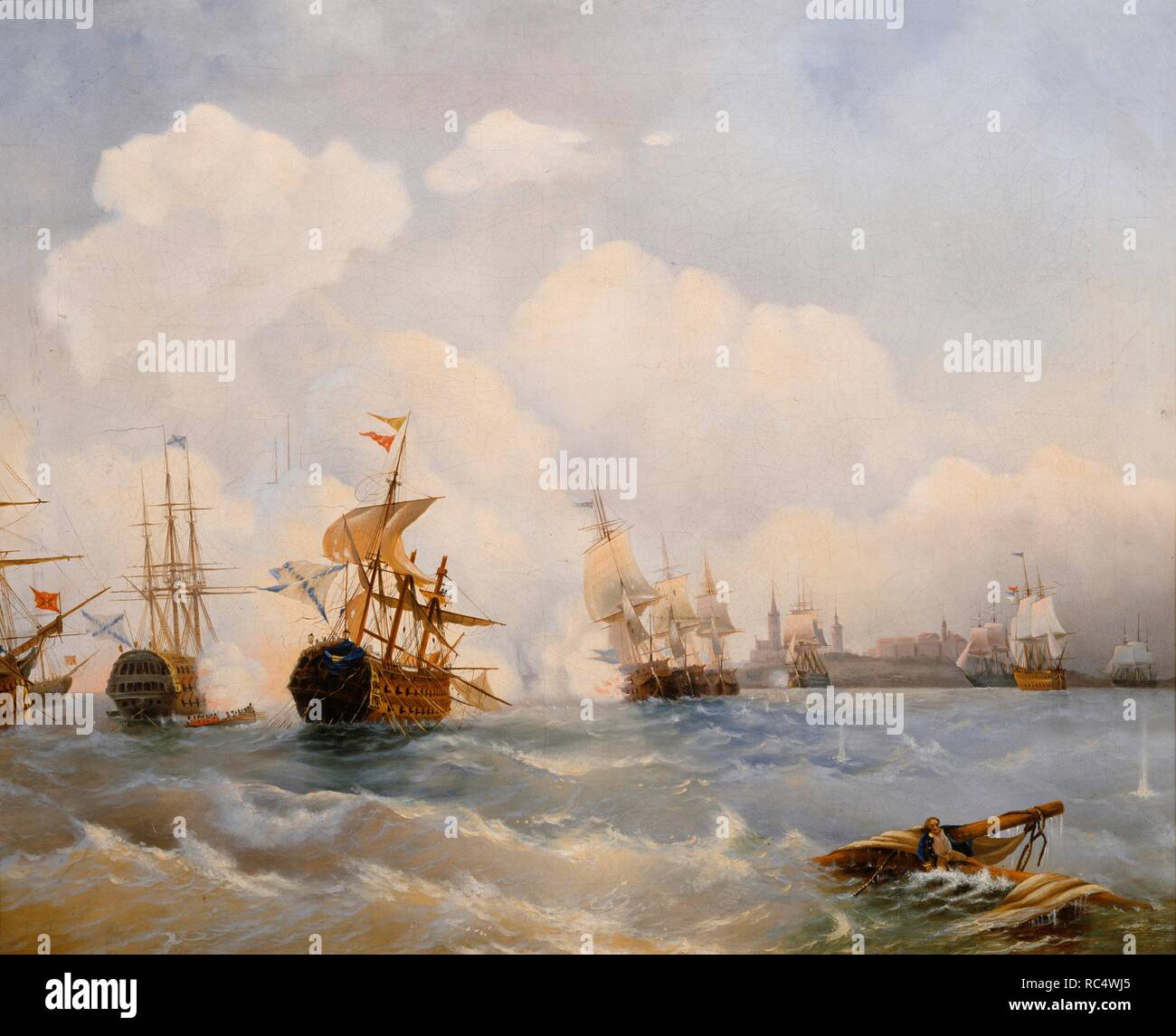 La battaglia navale di Reval il 13 maggio 1790. Museo: Centrale di Stato Museo della Marina di San Pietroburgo. Autore: Bogolyubov, Alexei Petrovich. Foto Stock