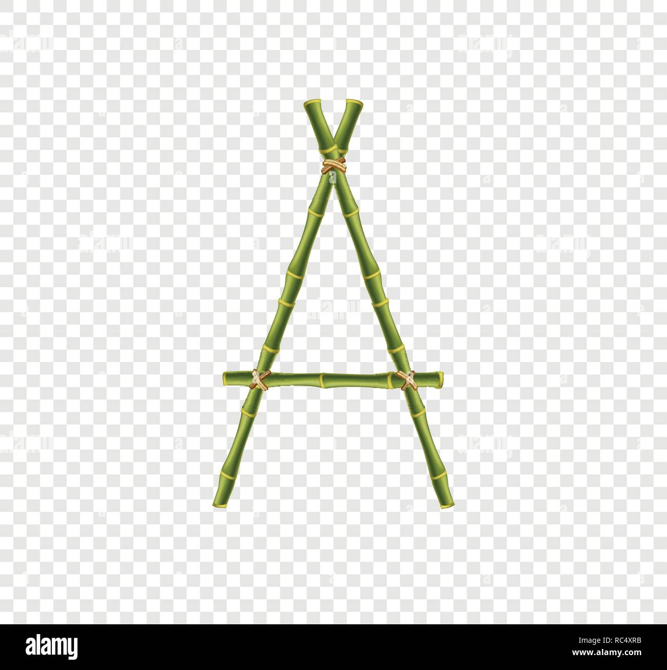 Vettore alfabeto di bambù. Lettera A maiuscola fatta di verde realistico canne di bambù poli isolati su sfondo trasparente. Concetto di Abc per la creazione di word Illustrazione Vettoriale