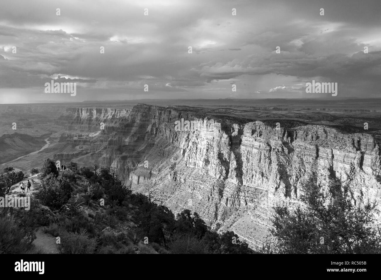 Il Grand Canyon vista nord (in B&W) dal deserto Vista Torre di vedetta zona verso il punto di Comanche, del Grand Canyon South Rim, Arizona, Stati Uniti. Foto Stock