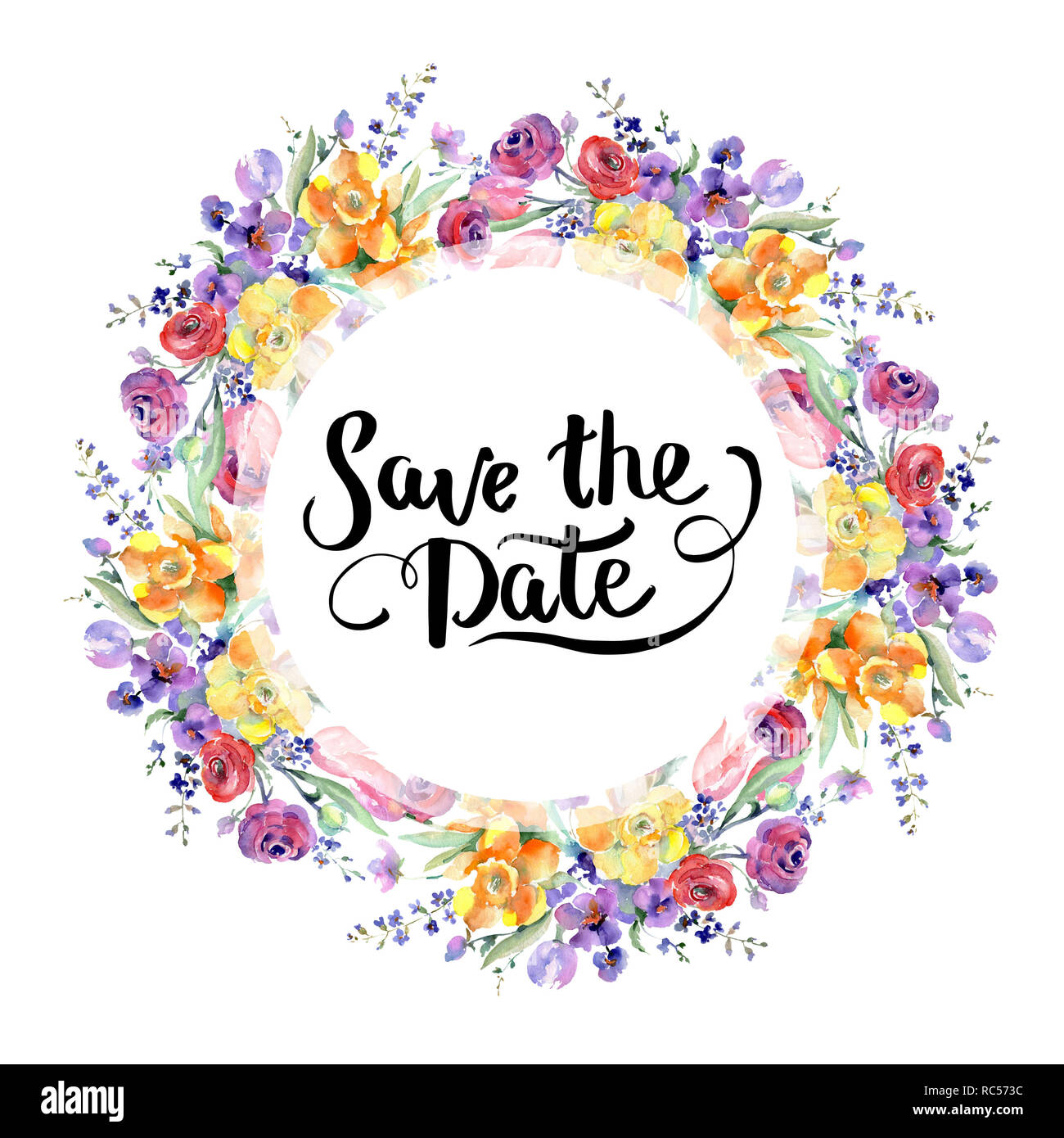 Giallo e rosso bouquet floreale di fiori di botanica. Acquerello illustrazione dello sfondo impostato. Bordo del frame ornamento square. Foto Stock