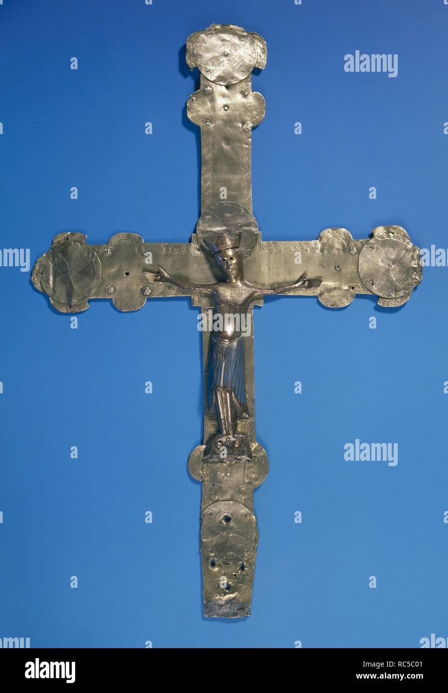Croce astile. Limoges, del XIII secolo. Museo Diocesano. Lleida. La Catalogna. Spagna. Foto Stock