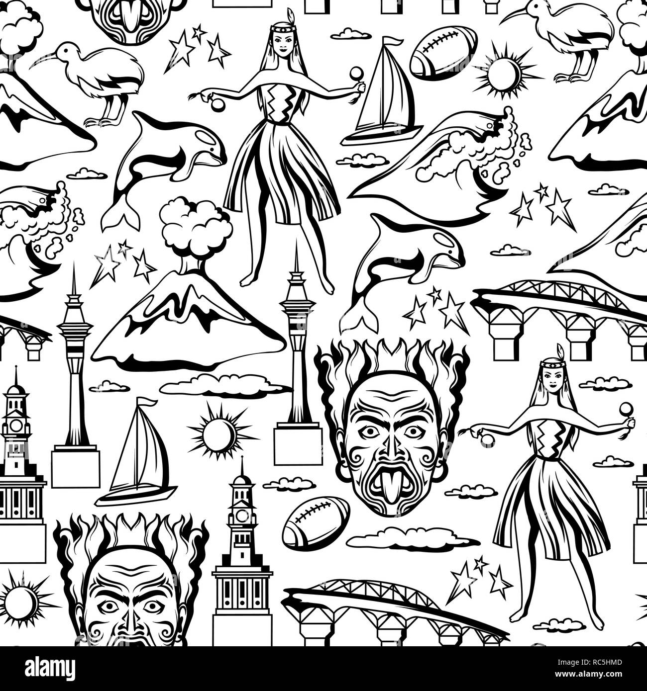 Nuova Zelanda seamless pattern. Illustrazione Vettoriale