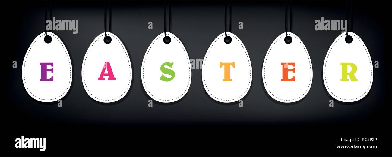 Uovo di Pasqua appeso etichetta colorata tipografia illustrazione vettoriale EPS10 Illustrazione Vettoriale