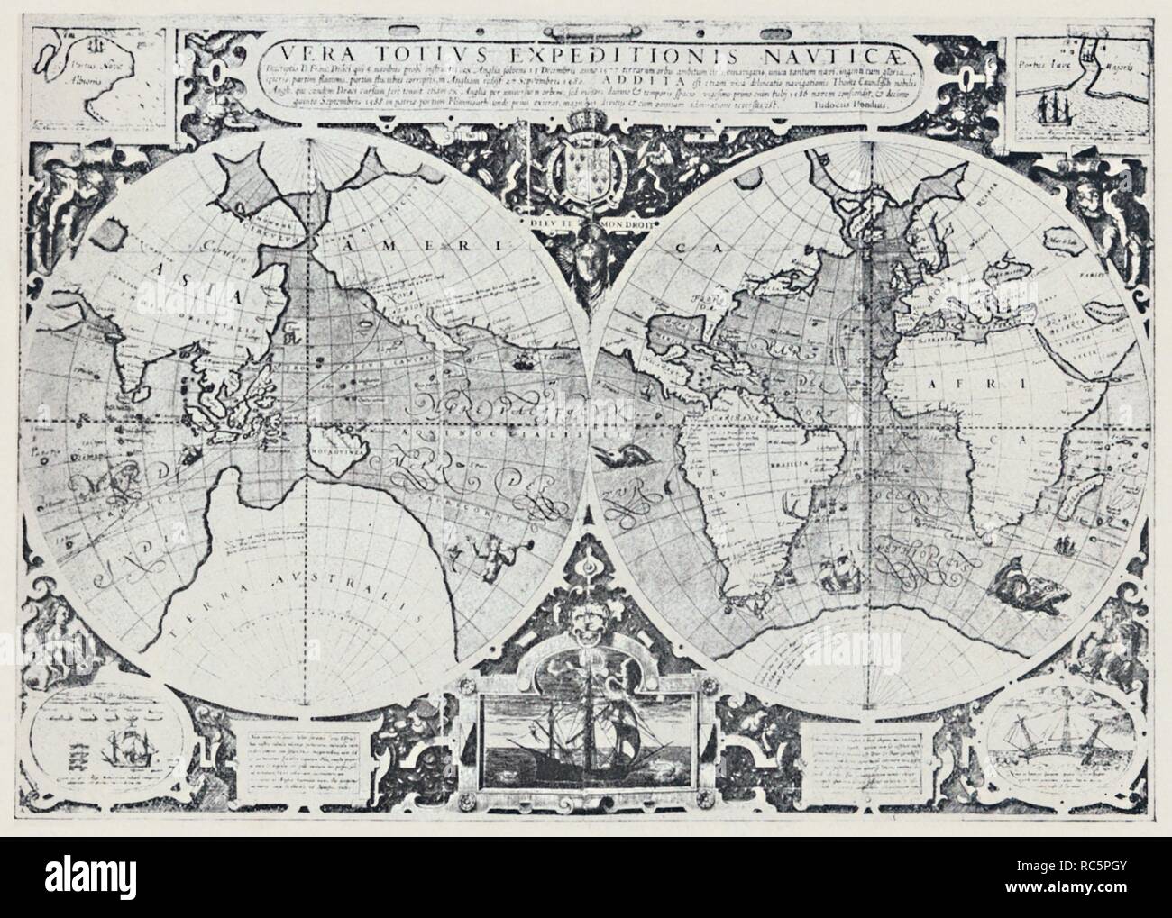 'Map mostra Drake's viaggio di circumnavigazione (1577-1580)", 1923. Creatore: sconosciuto. Foto Stock