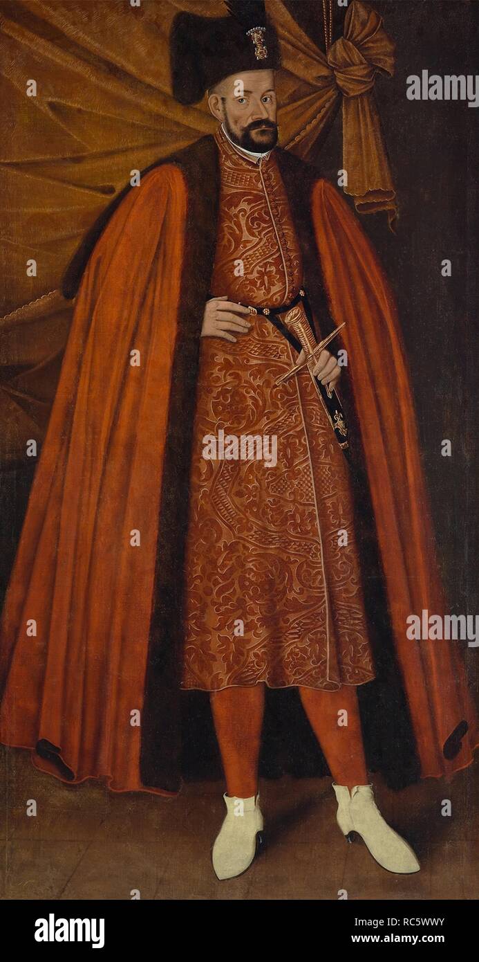 Ritratto di Stephen Báthory di Polonia. Museo del Castello Reale di Varsavia. Autore: anonimo. Foto Stock